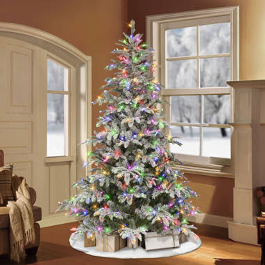 Flocked christmas tree on sale with colored lights